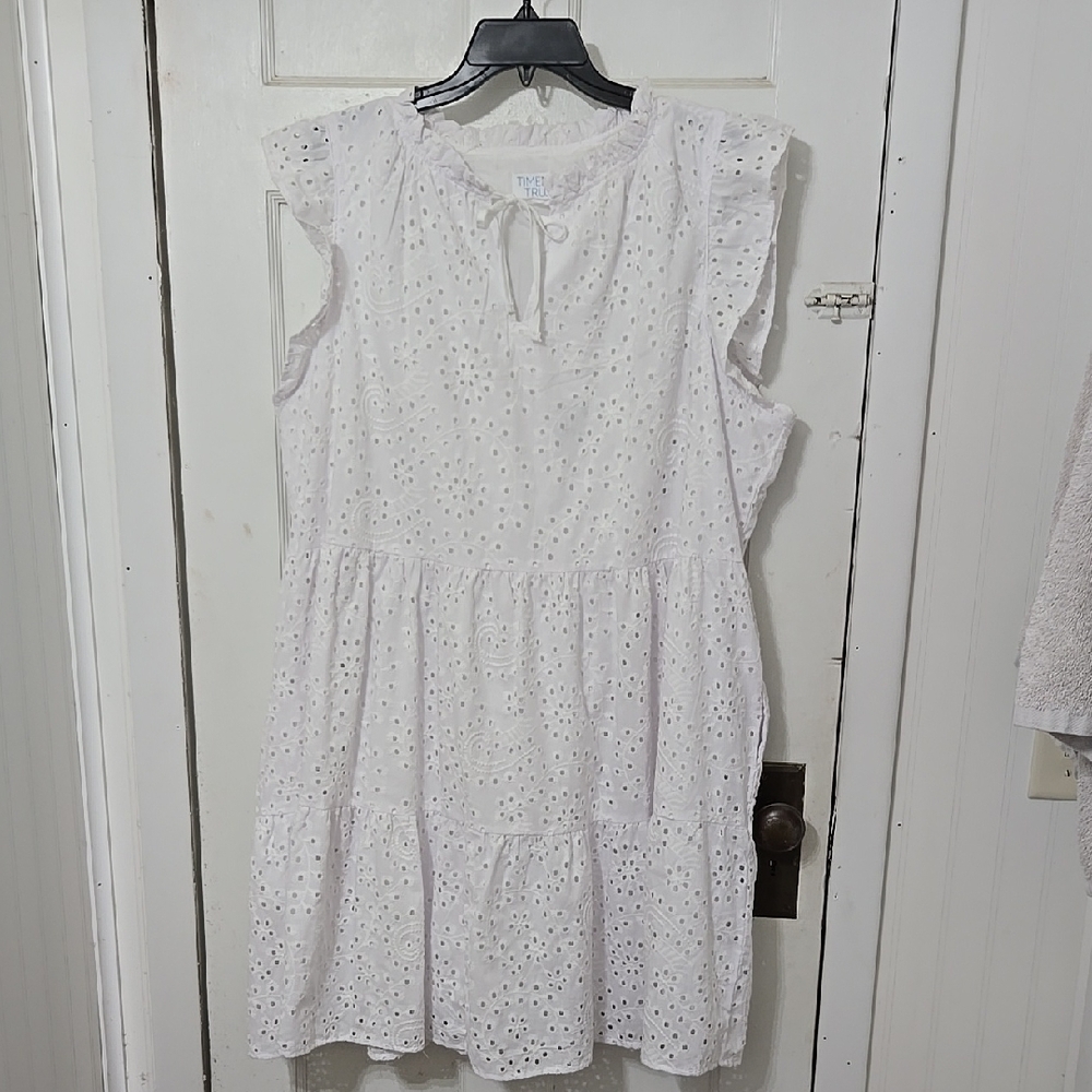 Time and Tru White Eyelet Long Sleeve Dress